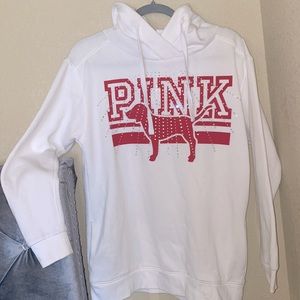 PINK White & Red Hoodie with small jewels on front